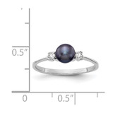 14k White Gold 5mm Black FW Cultured Pearl AA Diamond Ring