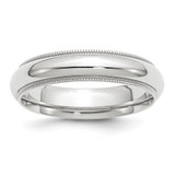 14k White Gold 5mm Milgrain Half Round Comfort Fit Wedding Band Size 8