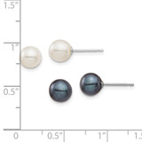 14k White Gold 6-7mm Black and White Round Freshwater Cultured Pearl 2 Pair Stud Post Earrings Set
