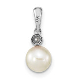 14k White Gold 6-7mm Round White Akoya Saltwater Cultured Pearl and .05 Carat Diamond Pendant
