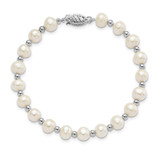 14k White Gold 6-7mm White Near-Round Freshwater Cultured Pearl Beaded 7 inch Bracelet