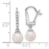 14k White Gold 6-7mm White Round Akoya Saltwater Cultured Pearl and .085 Carat Diamond Dangle Earrings