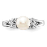14k White Gold 6mm FW Cultured Pearl AA Diamond ring - Y4-56D97046-2890