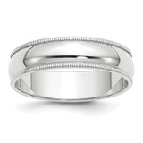 14k White Gold 6mm Milgrain Half Round Wedding Band Size 7