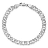 14k White Gold 6mm Solid Double Link 8 inch Charm Bracelet
