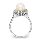 14k White Gold 7.5mm FW Cultured Pearl AA Diamond Ring