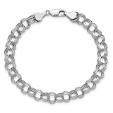 14k White Gold 7.5mm Hollow Triple Link 8.25 inch Charm Bracelet