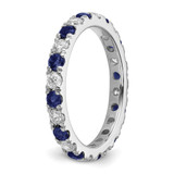 14k White Gold 7/8 carat Lab Grown Diamond VS/SI+ G+ and Lab Created Blue Sapphire Size 8 Eternity Band