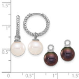 14k White Gold 7-8mm Black and White Freshwater Cultured Pearl Removable Dangle Hoop Earrings