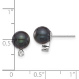 14k White Gold 7-8mm Black Round Akoya Saltwater Cultured Pearl and .10 Carat Diamond Post Earrings
