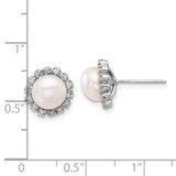 14k White Gold 7-8mm White Button Freshwater Cultured Pearl and .28 Carat Diamond Post Earrings