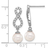 14k White Gold 7-8mm White Round Akoya Saltwater Cultured Pearl and .40 Carat Diamond Infinity Post Dangle Earrings