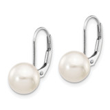 14k White Gold 8-9mm White Round Akoya Saltwater Cultured Pearl Leverback Earrings