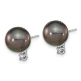 14k White Gold 9-10mm Black Round Tahitian Saltwater Cultured Pearl and .10 Carat Diamond Post Earring