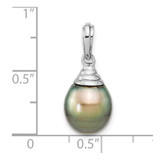 14k White Gold 9-10mm Black Teardrop Tahitian Saltwater Cultured Pearl Pendant - XF-B959957A-8895