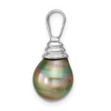 14k White Gold 9-10mm Black Teardrop Tahitian Saltwater Cultured Pearl Pendant - XF-E2BE277A-9736