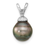 14k White Gold 9-10mm Teardrop Black Tahitian Saltwater Cultured Pearl Pendant