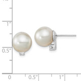 14k White Gold 9-10mm White Round South Sea Saltwater Cultured Pearl and .10 Carat Diamond Post Earrings