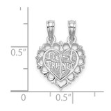14k White Gold BEST FRIEND 2 Piece Break-Apart Heart Charm
