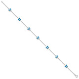 14k White Gold Blue Enameled Butterflies 7-Station 10 inch Anklet