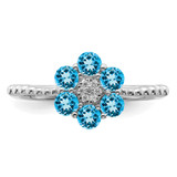 14k White Gold Blue Topaz and Diamond Floral Ring