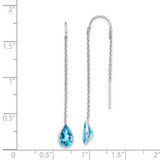 14k White Gold Blue Topaz Pear Bezel Threader Earrings