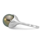 14k White Gold Brushed 10-11mm Round Black Tahitian Saltwater Cultured Pearl Ring