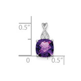 14K White Gold Checkerboard Amethyst and Diamond Pendant
