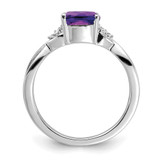 14K White Gold Checkerboard Amethyst and Diamond Ring
