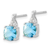 14K White Gold Checkerboard Blue Topaz and Diamond Earrings