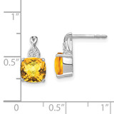 14K White Gold Checkerboard Citrine and Diamond Earrings