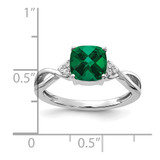 14K White Gold Checkerboard Created Emerald and Diamond Ring