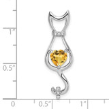 14k White Gold Citrine and Diamond Cat Pendant