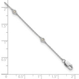 14k White Gold Complete 1/8 carat Bezel-set Diamond and Cable Chain 7-Station 9 inch Anklet