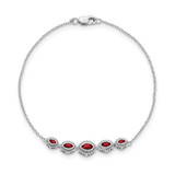 14k White Gold Complete 5-Stone Bezel-set Marquise Garnet and Chain 7 inch Bracelet