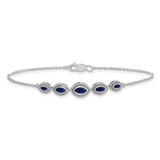 14k White Gold Complete 5-Stone Bezel-set Marquise Sapphire and Chain 7 inch Bracelet