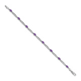 14k White Gold Complete Diamond and Oval Amethyst Fancy Link 7 inch Bracelet