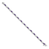 14k White Gold Complete Diamond and Oval Amethyst Heart Accent 7 inch Bracelet
