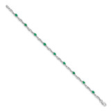 14k White Gold Complete Diamond and Oval Emerald Fancy Link 7.25 inch Bracelet