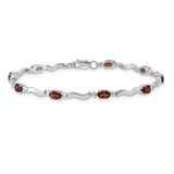 14k White Gold Complete Diamond and Oval Garnet Wavy Link 7 inch Bracelet