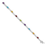 14k White Gold Complete Diamond and Oval Garnet/Swiss Blue Topaz/Citrine/Amethyst/Peridot Infinity 7 inch Rainbow Bracelet