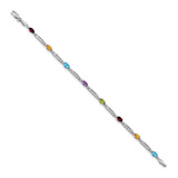 14k White Gold Complete Diamond and Oval Garnet/Swiss Blue Topaz/Peridot/Amethyst/Citrine 7 inch Rainbow Bracelet