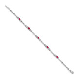 14k White Gold Complete Diamond and Oval Ruby Heart Design 7 inch Bracelet