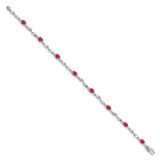 14k White Gold Complete Diamond and Oval Ruby Twisted Link 7 inch Bracelet