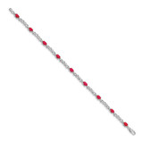 14k White Gold Complete Diamond and Oval Ruby X-design 7.25 inch Bracelet