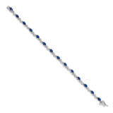 14k White Gold Complete Diamond and Oval Sapphire Curved Link 7 inch Bracelet