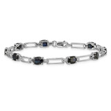 14k White Gold Complete Diamond and Oval Sapphire Paperclip Link 7.25 inch Bracelet