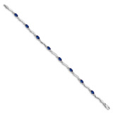 14k White Gold Complete Diamond and Oval Sapphire Wavy Link 7 inch Bracelet