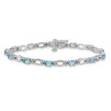 14k White Gold Complete Diamond and Oval Swiss Blue Topaz Heart Accent 7 inch Bracelet