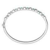 14k White Gold Complete Emerald and 1/10 carat Diamond Hinged Bangle Bracelet